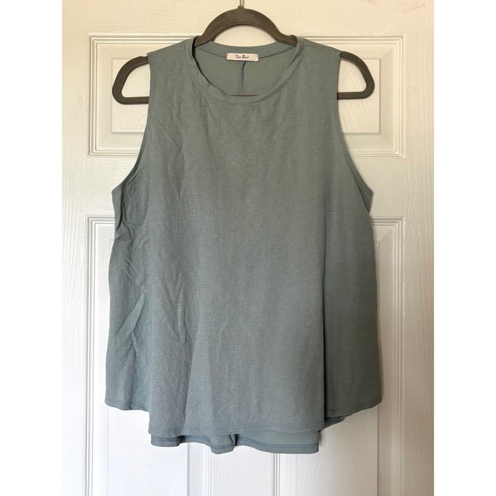 Tres Bien Womens Sleeveless Tank Top Sage Green Crew Neck Rayon Blend Large